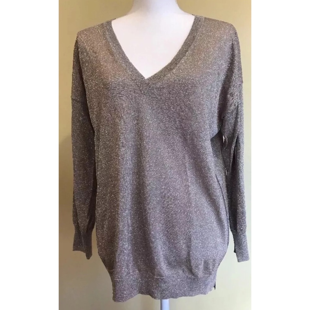 J Crew V Neck Sweater Metallic Long Sleeve Size S